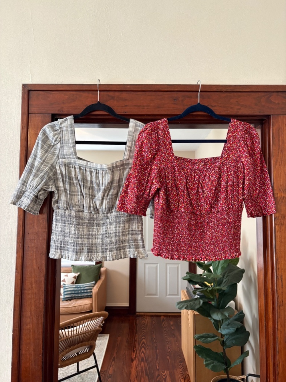 Universal Thread Floral & Plaid Smocked Tops 2 Piece Set Size M